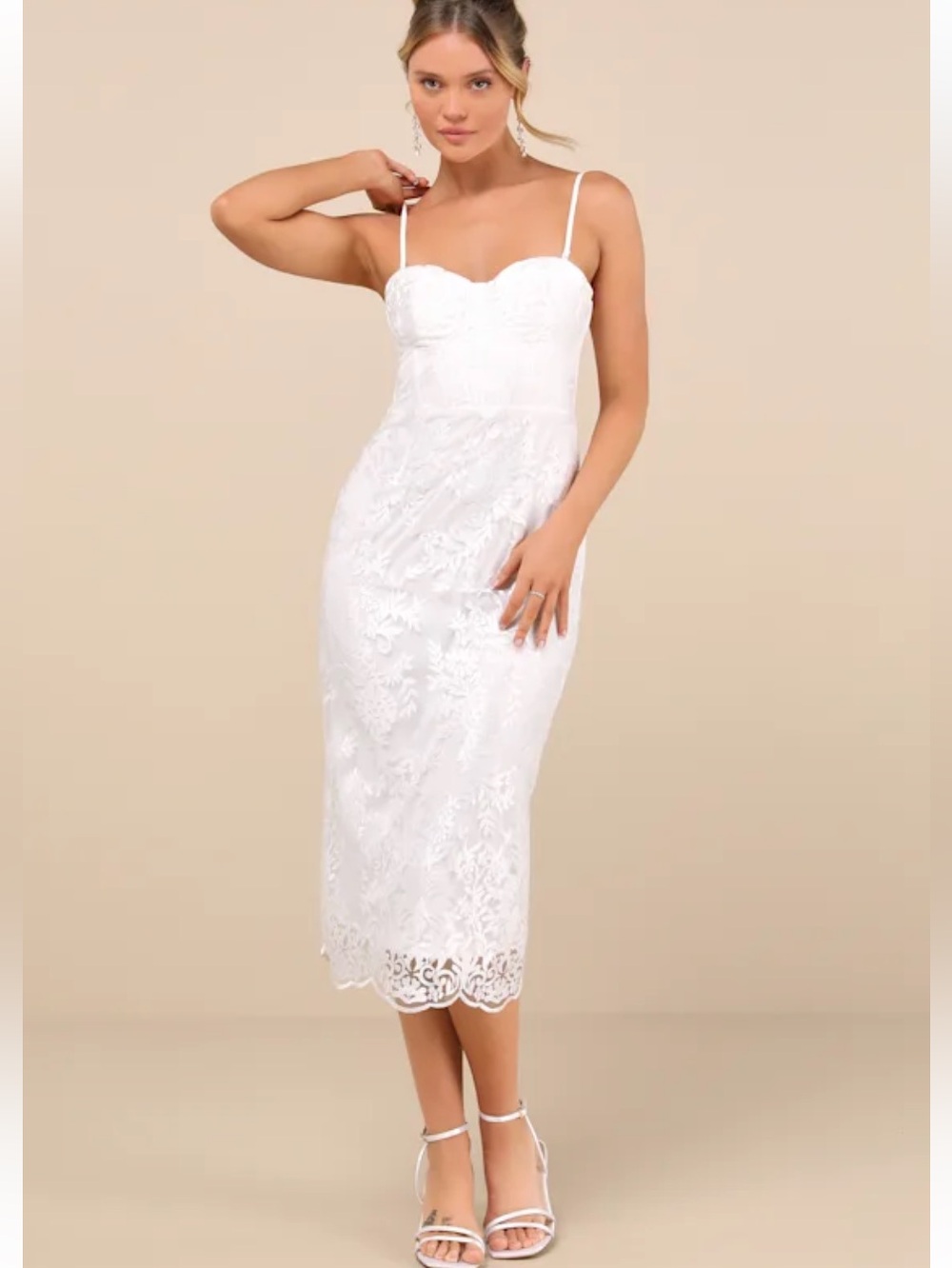 New LULUS BACHELORETTE PARTY Lace Fitted Midi Dress with Sweetheart Bodice Sz XL